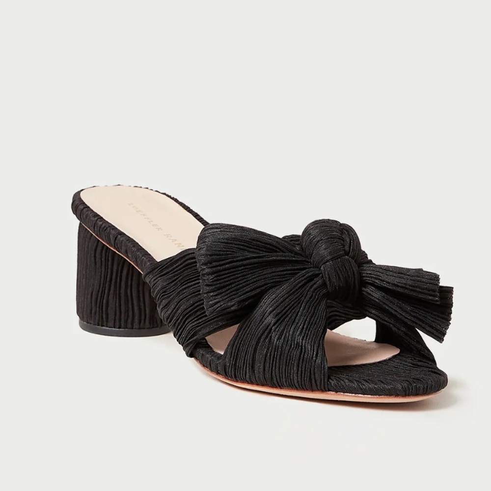 Emilia Black Pleated Bow Heels